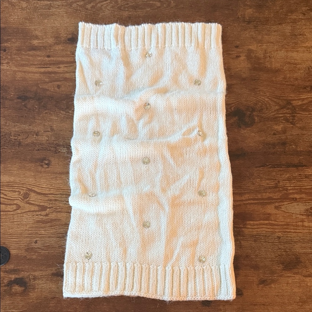 White Knit Scarf with Pearl Accents